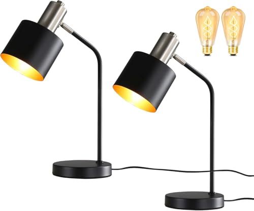 Lichtmaler Tischlampe Vintage Nachttischlampe E27 - Tischleuchte Schwarz Gold Kabel 4W×2 Schreibtischlampe Retro Schwenkbar Leselampe 2 Stück, mit Leuchtmittel von Lichtmaler