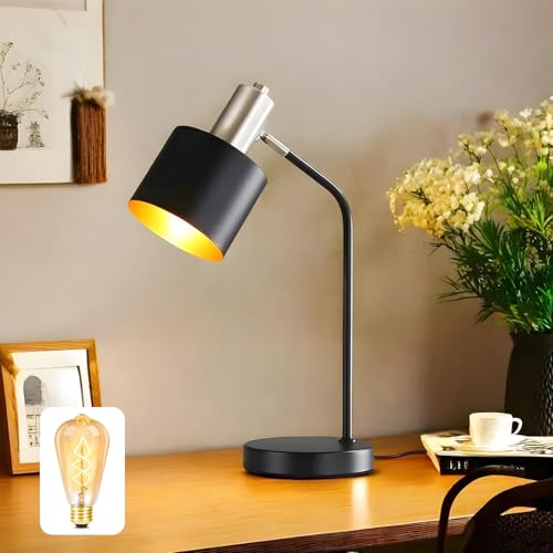 Lichtmaler Tischlampe Vintage Nachttischlampe E27 - Tischleuchte Wohnzimmer Schwarz Gold Kabel Schreibtischlampe Retro Schwenkbar Leselampe Schlafzimmer, mit Leuchtmittel Lichtmaler Tischlampe Vintage Nachttischlampe E27 - Tischleuchte Wohnzimmer Schwarz Gold Kabel Schreibtischlampe Retro Schwenkbar Leselampe Schlafzimmer, mit Leuchtmittel von Lichtmaler