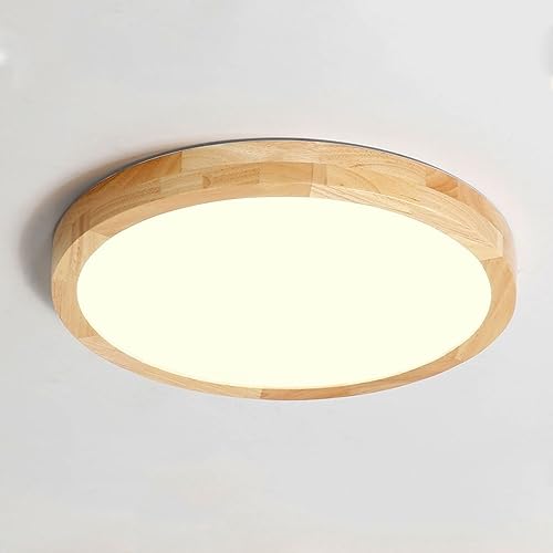 Lichtsse 48W LED Deckenleuchte Dimmbar, 3840LM(80Lm/W) Nordic Modern LED Holz Deckenlampe, mit Fernbedienung, Φ60cm Runde Holz Lampe Wohnzimmerlampe, Schlafzimmerlampe Kinderzimmerleuchte Decke Licht von Lichtsse