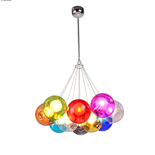 Lichtsse LED Kronleuchter Pendelleuchte Farbige Bubble Ball Lampe Hängelampe Glas Esszimmerlampe Für Mehrflammige Leuchten Buntglas Wohnzimmerlampe Modern Pendelleuchte Höhenverstellbare 120CM, 10Kopf von Lichtsse