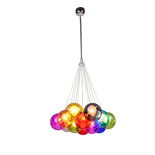 Lichtsse LED Kronleuchter Pendelleuchte Farbige Bubble Ball Lampe Hängelampe Glas Esszimmerlampe Für Mehrflammige Leuchten Buntglas Wohnzimmerlampe Modern Pendelleuchte Höhenverstellbare 120CM, 12Kopf von Lichtsse