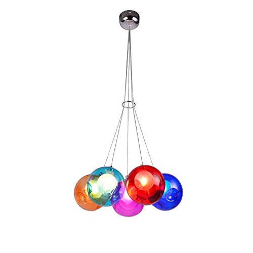 Lichtsse LED Kronleuchter Pendelleuchte Farbige Bubble Ball Lampe Hängelampe Glas Esszimmerlampe Für Mehrflammige Leuchten Buntglas Wohnzimmerlampe Modern Pendelleuchte Höhenverstellbare 120CM, 5Kopf von Lichtsse