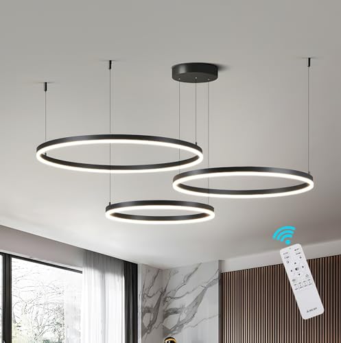 Modern LED Pendelleuchte Ring, Wohnzimmerlamp, Kreis Hängeleuchte, Runde Hängelampe Aluminium 3000K-6000K Dimmbar Kronleuchte Mit Fernbedienung, Esszimmerlampe, Deckenleuchte Wohnzimmer ( Color : A-Bl von Lichtsse