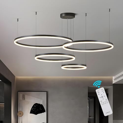 Modern LED Pendelleuchte Ring, Wohnzimmerlamp, Kreis Hängeleuchte, Runde Hängelampe Aluminium 3000K-6000K Dimmbar Kronleuchte Mit Fernbedienung, Esszimmerlampe, Deckenleuchte Wohnzimmer ( Color : A-Bl von Lichtsse