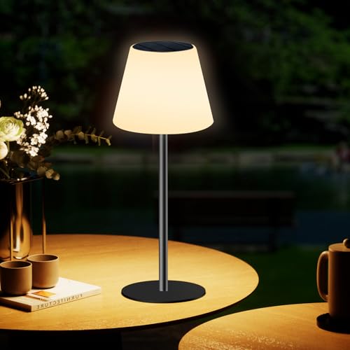 Licmic Solar Tischlampe Outdoor lampe akku led Solar tischleuchte kabellos Tischlampe Dimmbar Warmweiß+RGB Solartischlampen mit Lichtsensor Solarlampen für Innen/Außen、Garten、Terrasse. von Licmic