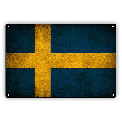 Blechschild mit schwedischer Landesflagge, Vintage-Look, 30,5 x 20,3 cm Blechschild mit schwedischer Landesflagge, Vintage-Look, 30,5 x 20,3 cm von Licpact