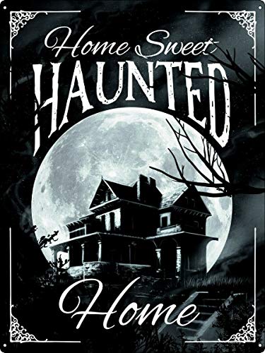 Licpact Blechschild "Home Sweet Haunted Home" schwarzes Metallschild, 30,5 x 20,3 cm von Licpact