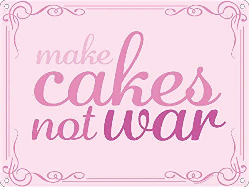 Licpact Blechschild "Make Cakes Not War", Metallschild, 30,5 x 20,3 cm von Licpact