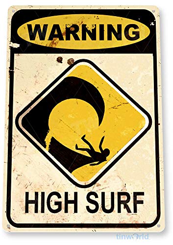 Licpact Blechschild Warnschild "Warning High Surf Beach House Cottage" Rustikale Brandung von Licpact
