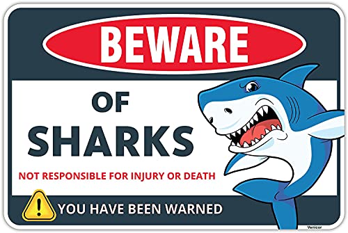 Licpact Blechschild mit Aufschrift "Beware of Shark", Hai-Dekor für Jungenzimmer, 30,5 x 20,3 cm von Licpact