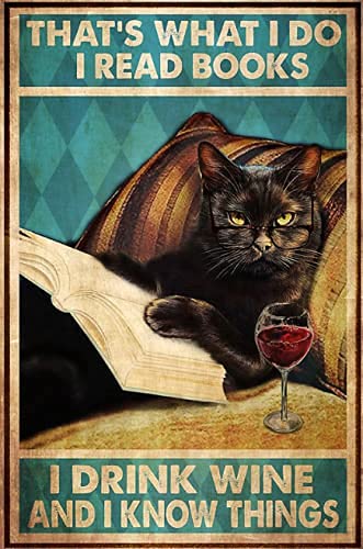 Licpact Metall-Blechschild mit Aufschrift "Cat and Books" | That's What I Do I Read Books I Drink Wine and I Know Things Love Reading, Metallposter, Heimdekoration, Wandkunst, Wandposter, Plakette für Licpact Metall-Blechschild mit Aufschrift "Cat and Books" | That's What I Do I Read Books I Drink Wine and I Know Things Love Reading, Metallposter, Heimdekoration, Wandkunst, Wandposter, Plakette für von Licpact