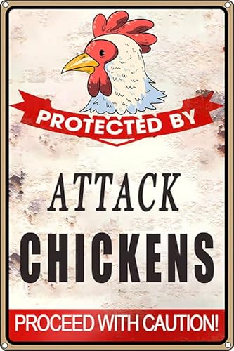 Licpact Protected by Attack Chickens Chicken Fan Lovers Chicken Signs for coop Funny Outdoor Chicken Coop Signs - Chicken Coop Accessories Chicken Yard Decorations 8x5.5Inch von Licpact