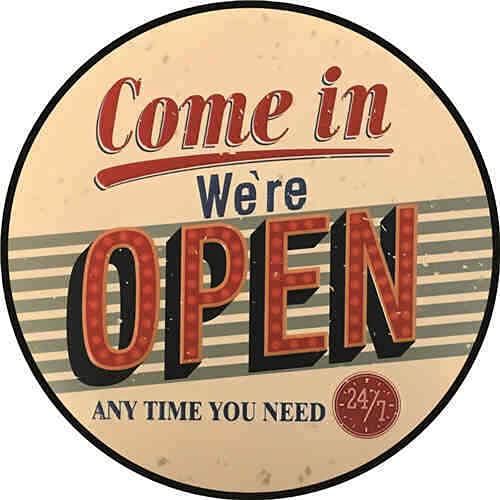 Licpact Retro-Blechschild mit Aufschrift "We are Open 24/7", 30,5 cm Durchmesser Licpact Retro-Blechschild mit Aufschrift "We are Open 24/7", 30,5 cm Durchmesser von Licpact