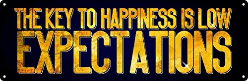 Licpact Schlankes Blechschild "The Key to Happiness is Low Expectations", Metallschild, 40,6 x 10,2 cm von Licpact