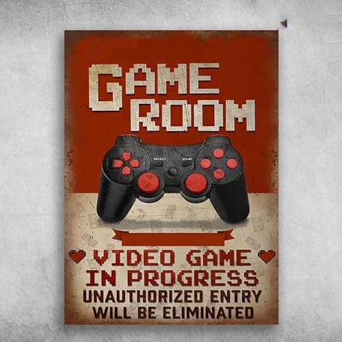 Lustiges Metall-Blechschild "Game Room Video Game In Progress Unauthorized Entry Will Be Eliminated" Spielzimmer Poster Blechschild Blechschild Bar Pub Vintage Retro Wanddekoration 20,3 x 30,5 cm von Licpact