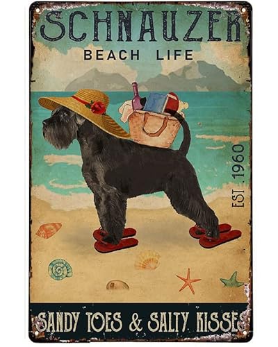 Strandschild Metallschild Strandleben Sandy Toes Schnauzer Blechschild Metallschild Poster Bar Bistro Coffee Shop Wanddekoration Retro Metallplatte 30,5 x 20,3 cm von Licpact