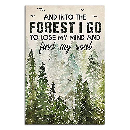 und Into The Forest I Go to Lose My Mind and Find My Soul Wanderndes Mädchen Retro-Metall-Blechschild Vintage-Schild für Zuhause, Kaffee, Wanddekoration, 20,3 x 30,5 cm von Licpact