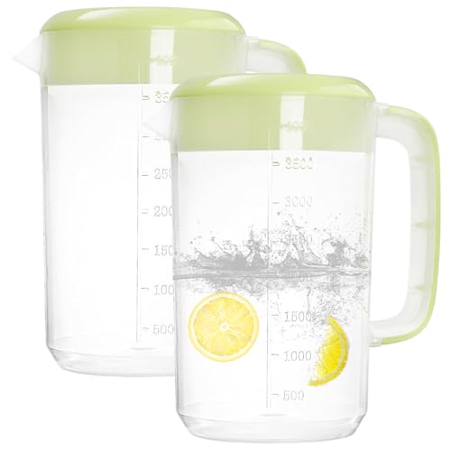 1 Gallonenkrug mit Deckel, 2pcs Plastikkrug mit Siebabdeckung für Limonade, Eistee, kaltes Gebräu, klar (hellgrün) von Licsaliwe