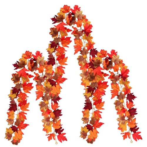 Ahornblattgirlande, 3PCS Halloween Herbstblätter Weinrebe für Thanksgiving, Zuhause, Kamindekor/5, 7 Fuß von Licsaliwe
