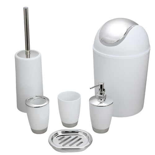 Badezimmermüll dose Set, 6PCS Weiße Plastik -Toilettenbürste & Müll, komplette Badezimmerzubehör für Zuhause von Licsaliwe