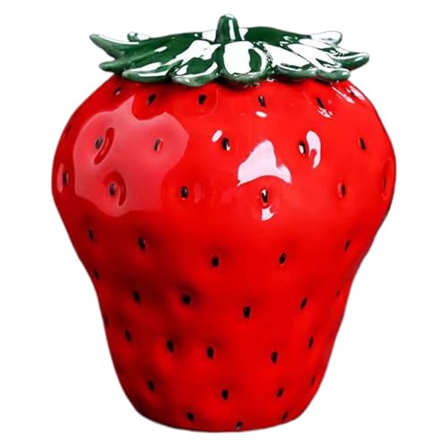 Erdbeervase Keramik 350 ml, süßer Blumentopf für Teekanister, Stifthalter, Küchendekor, rot mit Deckel Erdbeervase Keramik 350 ml, süßer Blumentopf für Teekanister, Stifthalter, Küchendekor, rot mit Deckel von Licsaliwe