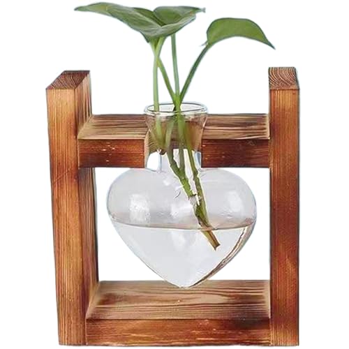 Glasherzvase mit Holzstand, kreativer Pflanzer für Innenpflanzen, dekorativer Behälter für Hochzeit für Heimbüro Glasherzvase mit Holzstand, kreativer Pflanzer für Innenpflanzen, dekorativer Behälter für Hochzeit für Heimbüro von Licsaliwe