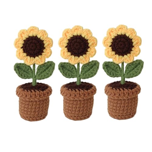 Häkelblüten künstlich, 3pcs gestrickte Sonnenblumen -Topfpflanzen für Armaturenbrett, Büro, Heimdekoration Häkelblüten künstlich, 3pcs gestrickte Sonnenblumen -Topfpflanzen für Armaturenbrett, Büro, Heimdekoration von Licsaliwe