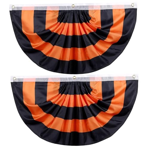 Halloween Bunting, 2 PCS Falten schwarz orange Dekor mit Messing -Treffen für Veranda Yard Party von Licsaliwe