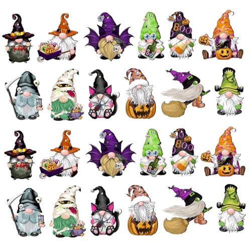 Halloween Gnomes Tree Ornamente, 24PCs Holz Hexenzwerg für Weihnachtsbaum, Fenster, Partyzubehör von Licsaliwe