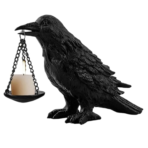 Halloween -Kerzenhalter, Gothic Crow Statue mit Teelichtstand für Wohnkultur von Licsaliwe
