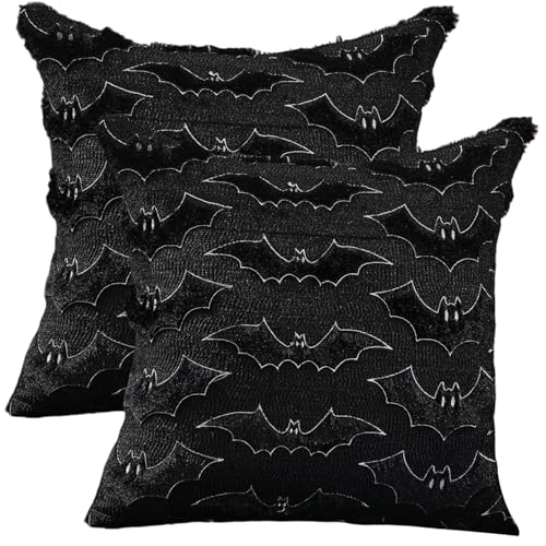 Halloween -Kissenbezüge, 2pcs Plüsch Fledermaus Jacquard -Kissenbezüge für Stuhl, Sofa, Schlafzimmer, Wohnzimmer, kein Einsatz/ 18x18 Zoll von Licsaliwe