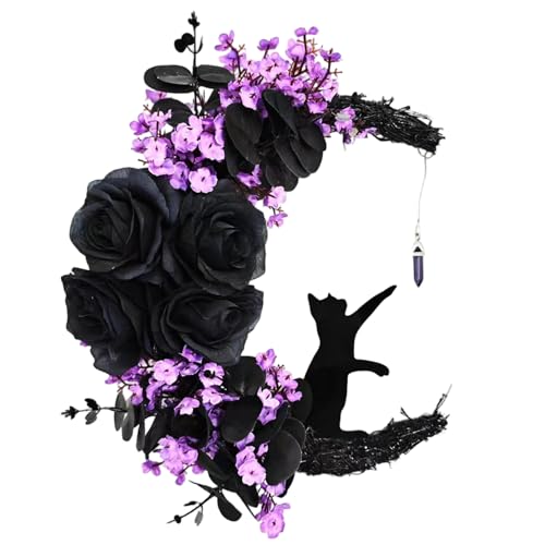 Halloween -Kranzschwarz -Katzenmond, Türschild für Wand, Baum, Innen im Freien, einzigartig/12 x 10 Zoll von Licsaliwe