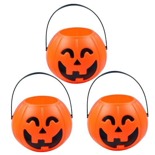 Halloween -Kürbiskeimer, 3pcs tragbare Süßigkeitenschale mit Griff für KTV, Party, süßes Design/6, 7 x 5, 3 Zoll von Licsaliwe