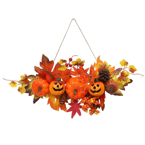 Herbstkranz mit Kürbisahnenblatt, Halloween Thanksgiving Door Decor mit hängendes Seil, Erntethema von Licsaliwe