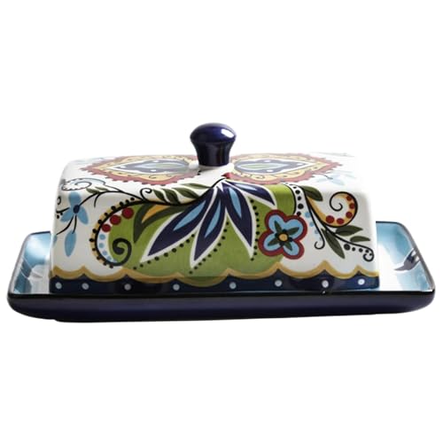 Keramikbuttergericht mit Deckel, Blumenmuster mit nicht rutschem Boden, Butterhalter für Küche, Esstisch (Style1) von Licsaliwe