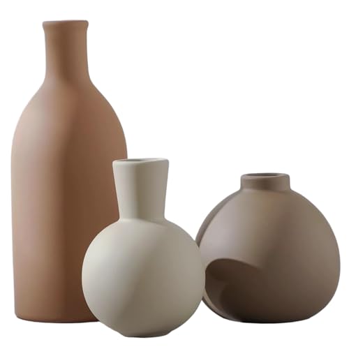 Keramikvasen Set, 3PCS Rustikale Bauernhausdekor für Blumen, Wohnzimmer, Küche, Badezimmer, braun von Licsaliwe