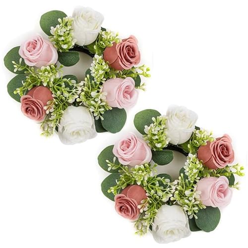 Kerzenringe Kränze 3 Zoll, 2pcs künstliche Rosenkerzendekor für Hochzeit Home Tisch Herzstück von Licsaliwe