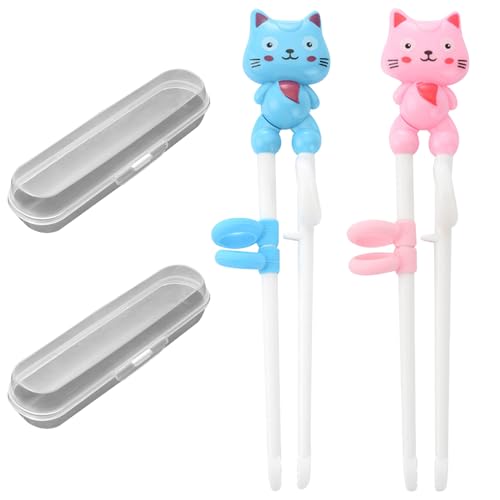 Kinder -Trainingstiele, 2 Paare Cartoon Cat Helfer mit Fall, Lernpraxisutensilien für Anfänger, sicheres Material (a) von Licsaliwe