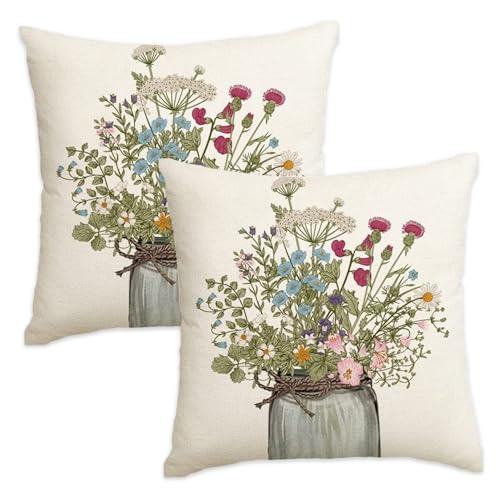 Licsaliwe Blumenkissenbezüge, 2pcs Leinenfarmhaus Kissenbezüge 18x18in, für Wohnzimmer, dekorative Wurfabdeckungen Licsaliwe Blumenkissenbezüge, 2pcs Leinenfarmhaus Kissenbezüge 18x18in, für Wohnzimmer, dekorative Wurfabdeckungen von Licsaliwe