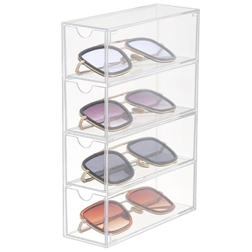 Licsaliwe Gläser Organizer, klarer Sonnenbrille mit 4 Schubladen, Plastikausstellungsschachtel für Uhren, Halsketten, Kosmetik Licsaliwe Gläser Organizer, klarer Sonnenbrille mit 4 Schubladen, Plastikausstellungsschachtel für Uhren, Halsketten, Kosmetik von Licsaliwe
