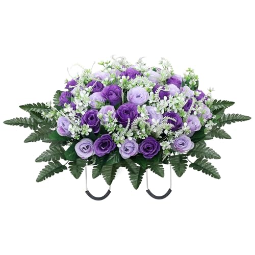 Licsaliwe Grabsteinblume Sattel, Seidenfriedhofsblumen für Grab, lila Rosendekorationen/ 26x14 Zoll Licsaliwe Grabsteinblume Sattel, Seidenfriedhofsblumen für Grab, lila Rosendekorationen/ 26x14 Zoll von Licsaliwe