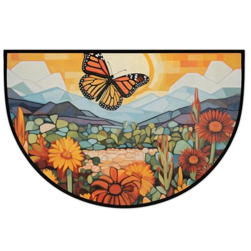 Licsaliwe Half Moon Retro Teppich, rutschfeste Waschmaschine im Innenmatte für Küche, Eingangseingang/24x35 von Licsaliwe