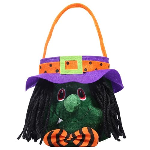 Licsaliwe Halloween -Süßigkeitenkorb mit Stickerei, Hexendesign -Trick oder Behandlungseimer für Partybevorzugungen, Handheld von Licsaliwe