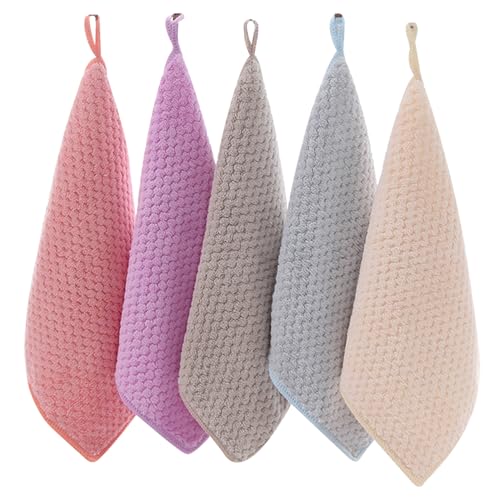 Licsaliwe Handtücher mit Schleifen, 5-pcs-Superabsorptionsküch Handtücher, schnell trocknendes Bad mit hängenden Schlaufen, Maschinenwaschbar/10 x 10 Zoll von Licsaliwe