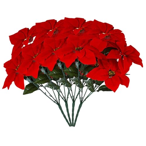 Licsaliwe Künstliche Weihnachtsstern Blumen Seidenrotes Weihnachtsdekor, 4pcs lebensechter Blumenarrangement für den Innenraum im Freien im Freien/21in von Licsaliwe