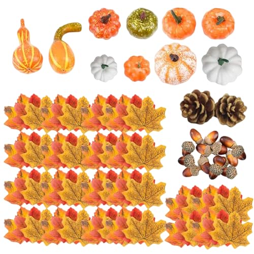 Licsaliwe Künstliches Kürbisdekor, 86pcs realistische Ahornblätter, Kiefernkegel für Thanksgiving -Tisch, Halloween -Party von Licsaliwe
