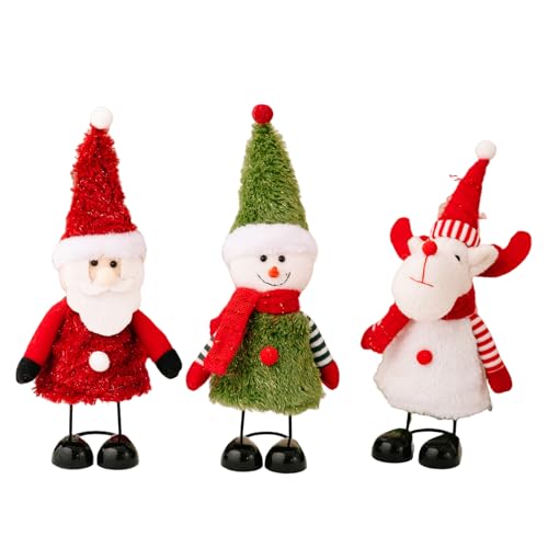 Licsaliwe Plüsch Santa Snowman Rentier -Figuren mit Frühlingsbeinen, 3pcs Weihnachtstabletop -Kamin -Schelfdekorationen von Licsaliwe