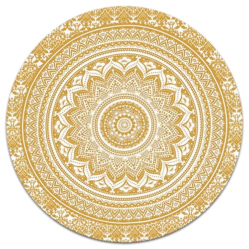 Licsaliwe Runder Boho Teppich 4 Fuß Durchmesser, Mandala-Muster Nicht rutschbarer Waschung Teppich, kreisförmige Bodenmatte für Schlafzimmer Wohnzimmer Spielzimmerdekoration von Licsaliwe