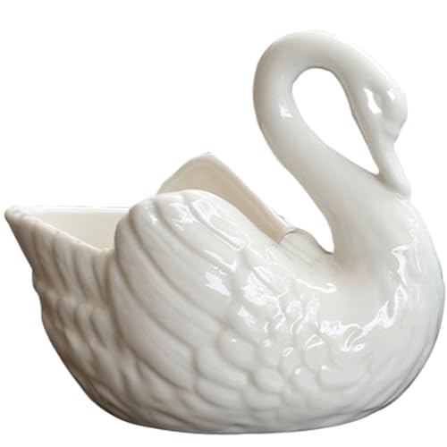 Licsaliwe Schwan -Pflanzer, niedlicher Keramik -Sukkulenten -Pflanzentopf, eleganter Blumentopf für Home Office Decor (weiß) von Licsaliwe