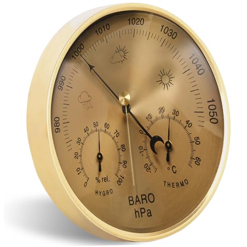 Mechanisches Barometer 3-in-1, 5.2 Wetterstation mit Thermometer-Hygrometer für den Innen-/Außenbereich (Gold) von Licsaliwe